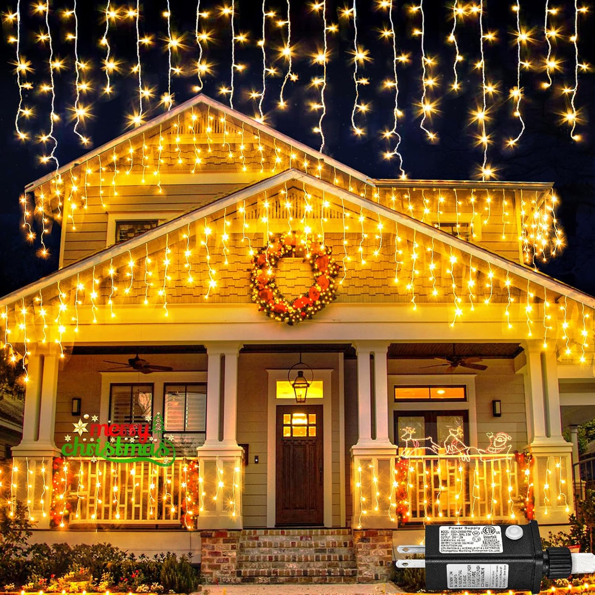 Christmas Lights Outdoor, 33ft 400 LED Warm White Icicle Lights for Outside House, Plug in