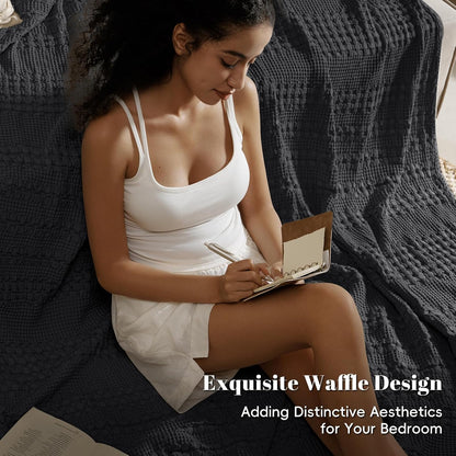 PHF 100% Cotton Waffle Weave Blanket Queen Size, Soft Lightweight Breathable Cozy Summer Blankets