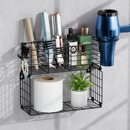 VITVITI Metal Hair Tool Organizer with Toilet Paper Basket, Bathroom Blow Dryer Curling Iron Holder