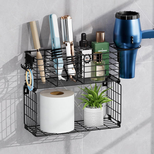 VITVITI Metal Hair Tool Organizer with Toilet Paper Basket, Bathroom Blow Dryer Curling Iron Holder