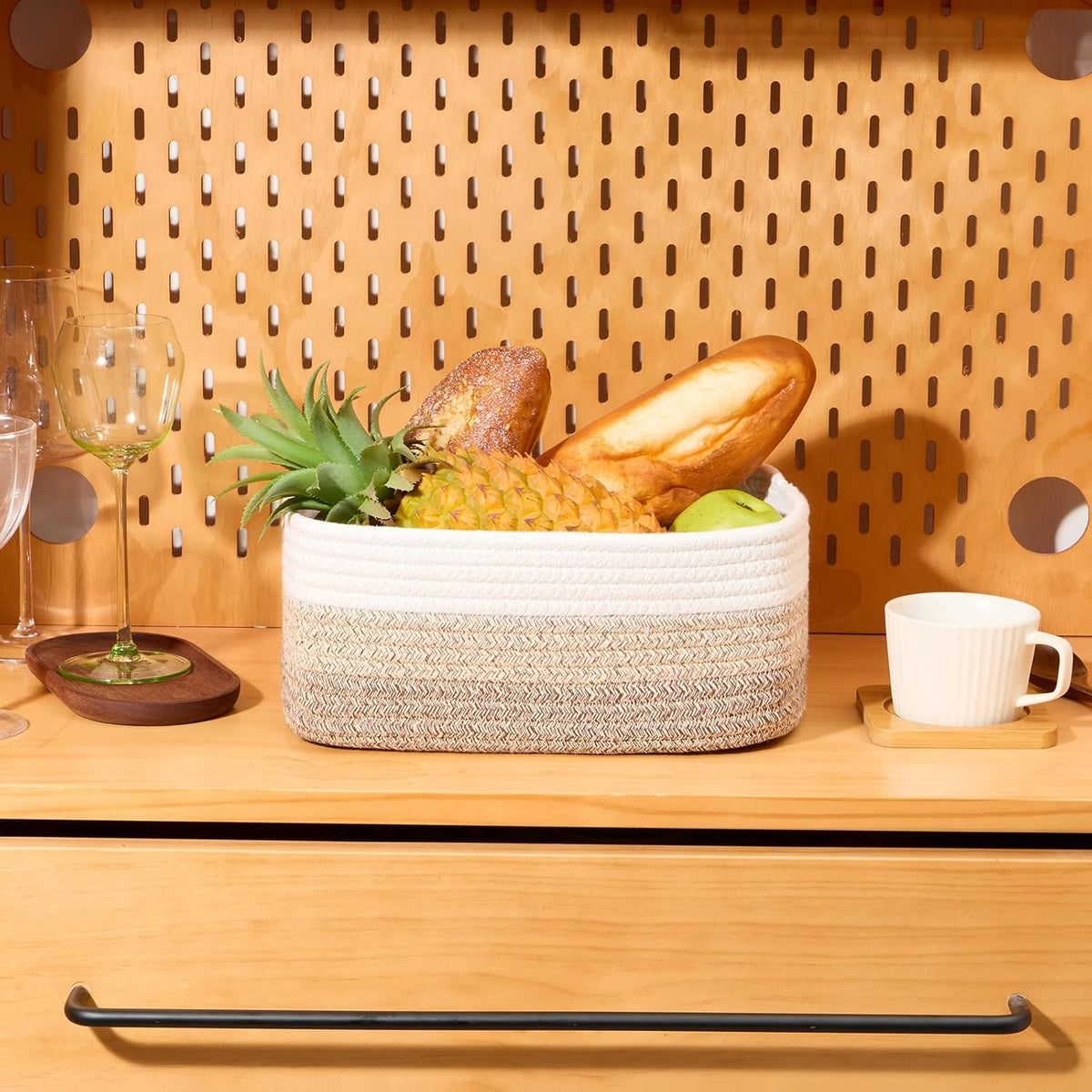 Small Storage Baskets for Organizing | Closet Organizer Bins | Shelf Toy Basket | Woven Rope