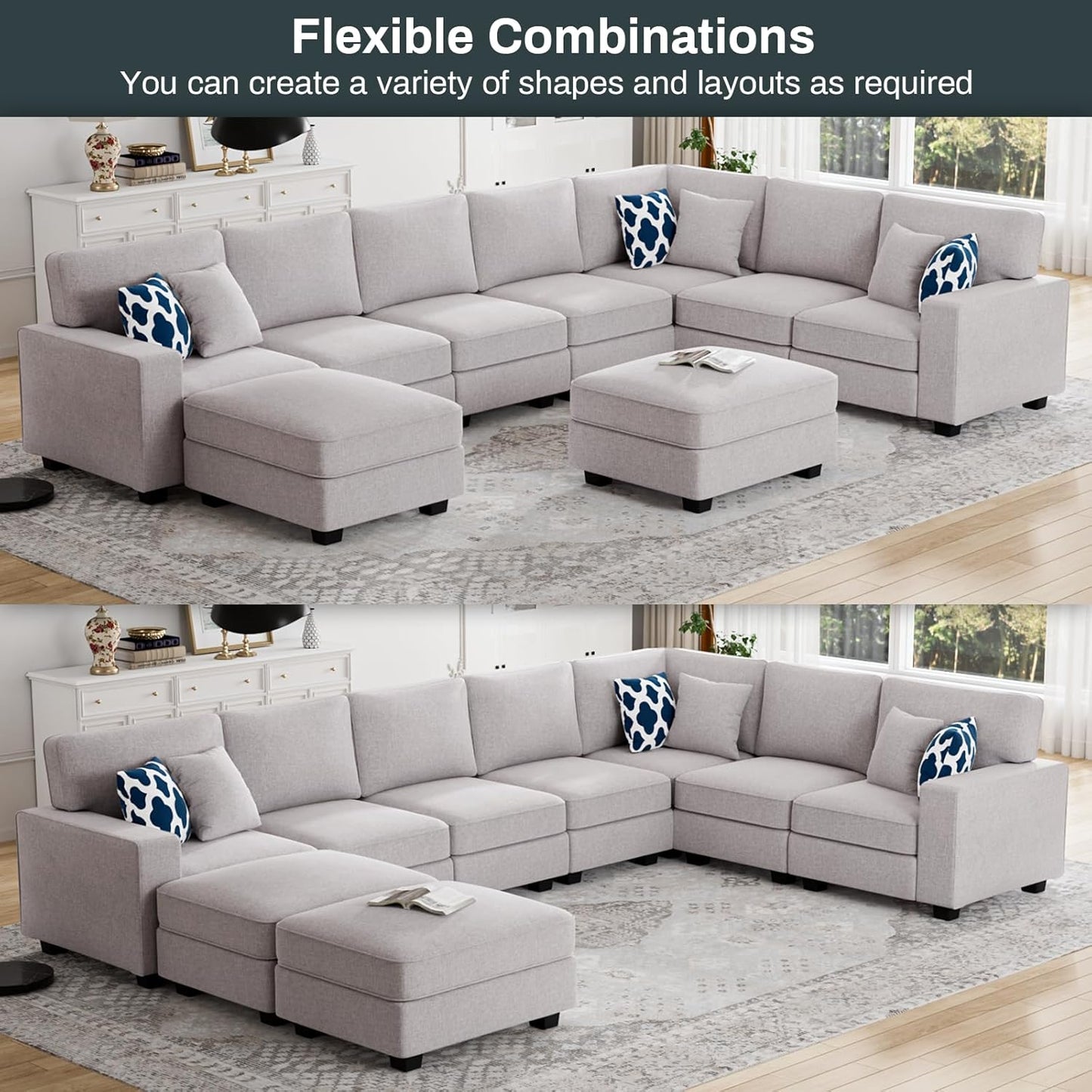 L Lengend Vansen Modular Sectional Sofa U Shaped Couch with Ottoman Modern Reversible Corner