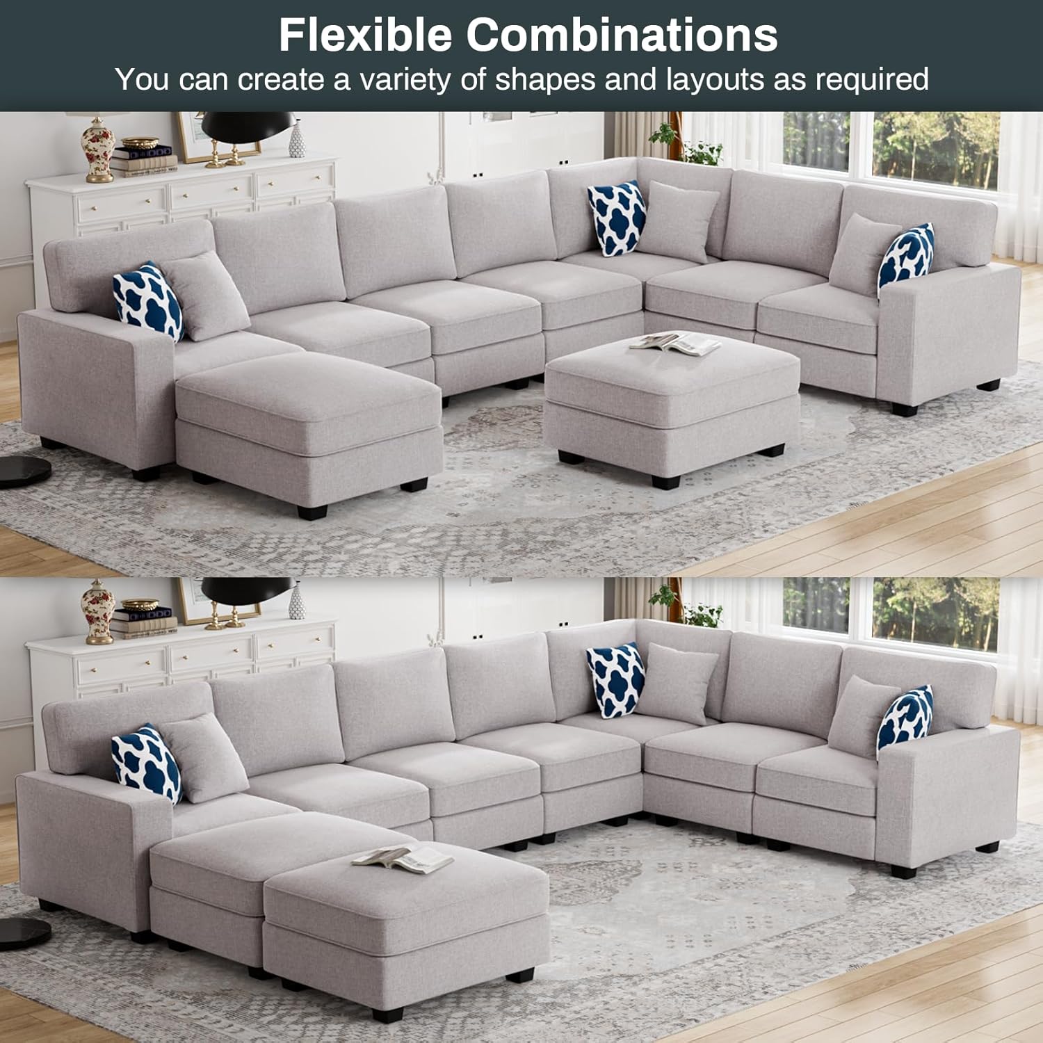 L Lengend Vansen Modular Sectional Sofa U Shaped Couch with Ottoman Modern Reversible Corner