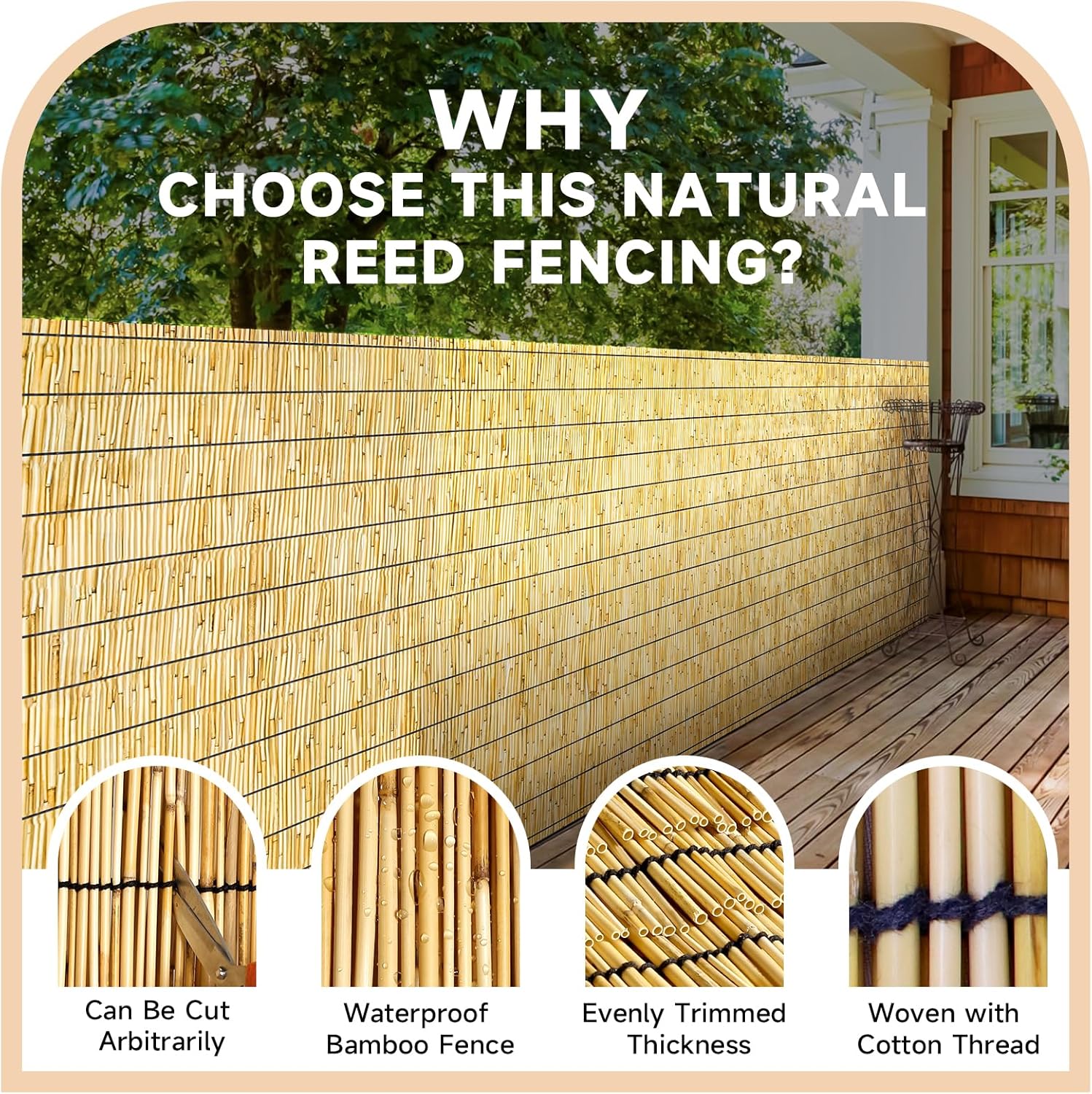 ZNCMRR Bamboo Fencing Decorative Natural Reed Fencing Rolls Bamboo Fence 4 Feet High Privacy Screen