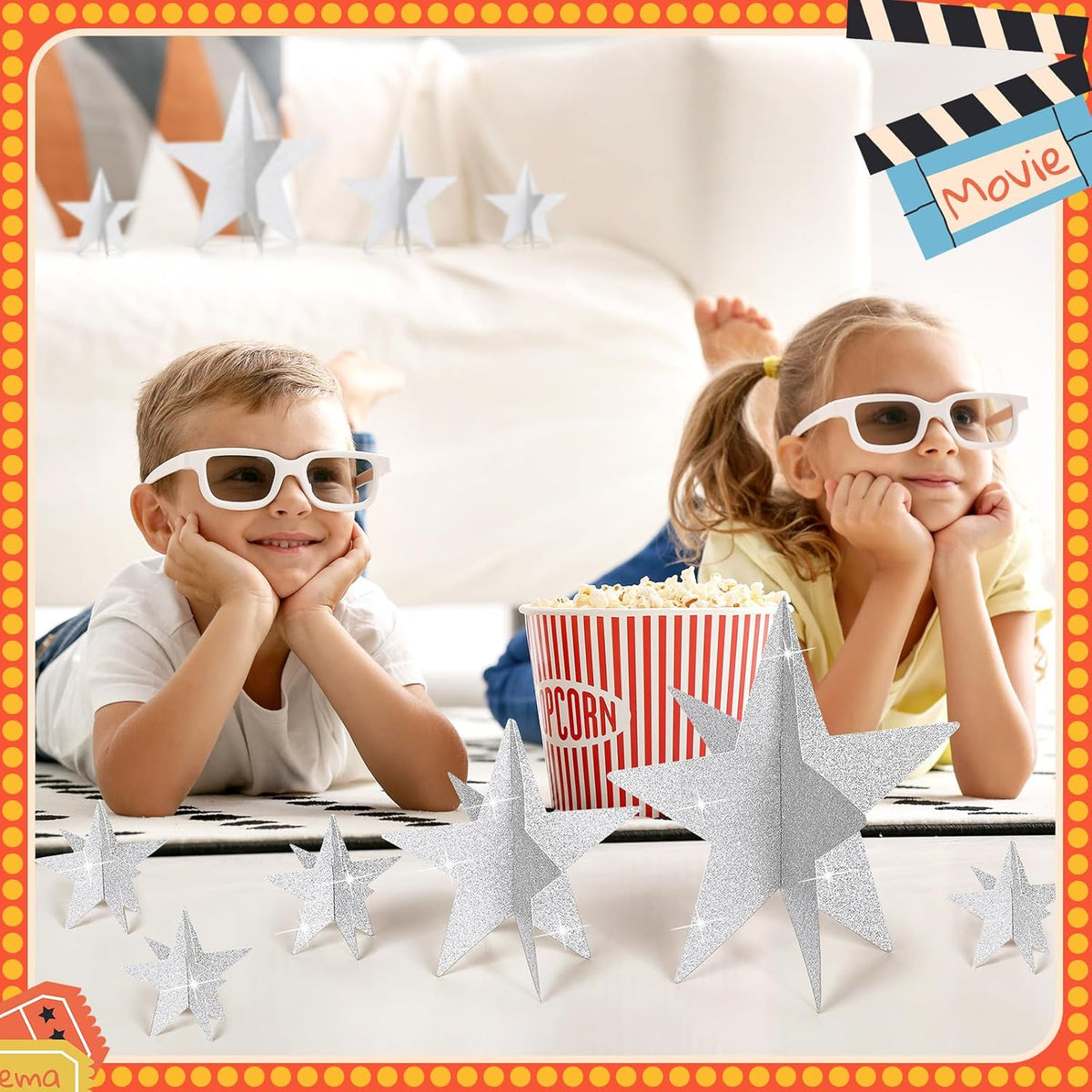 45 Pcs 3D Star Centerpieces Movie Night Decorations for Table in 3 Sizes Hanging Supplies for Red