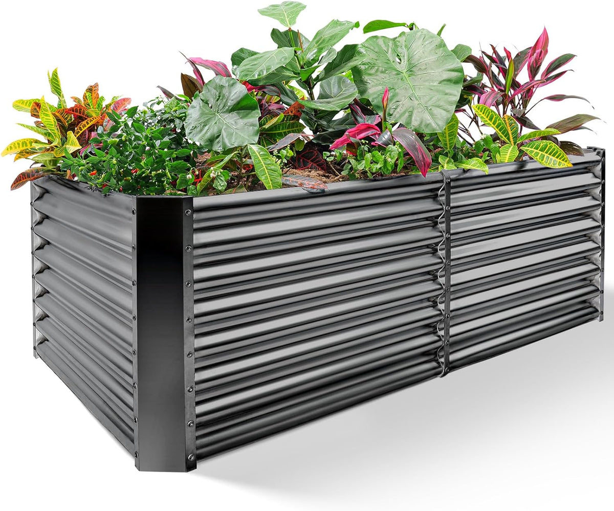 Land Guard 6×3×2 ft Galvanized Raised Garden Bed Kit, Galvanized Planter Raised Garden Boxes