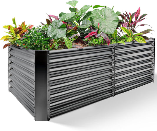 Land Guard 8×4×2 ft Galvanized Raised Garden Bed Kit, Galvanized Planter Raised Garden Boxes