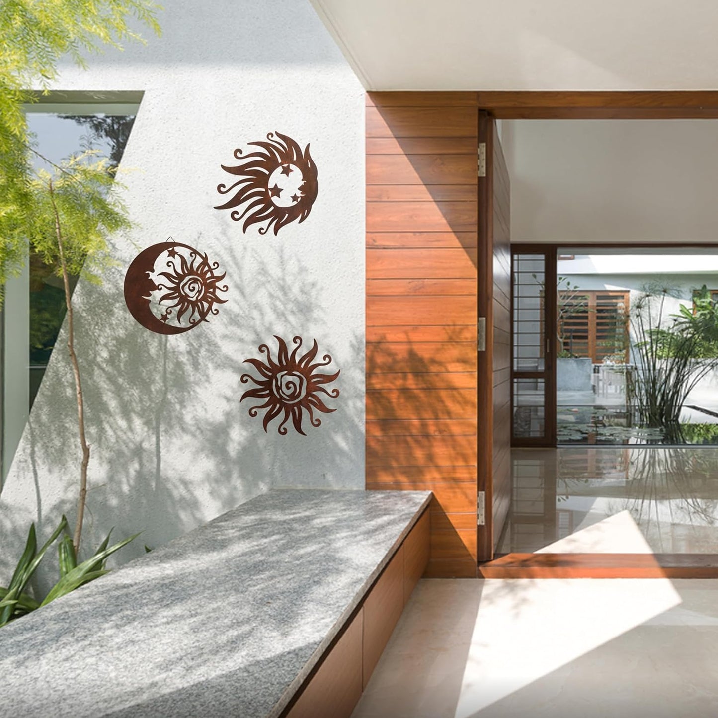 Limygus Sun Moon Wall Hanging, Wall Sculpture, Metal Wall Art Indoor/Outdoor Decor Rust Colored