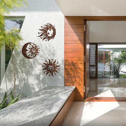 Limygus Sun Moon Wall Hanging, Wall Sculpture, Metal Wall Art Indoor/Outdoor Decor Rust Colored