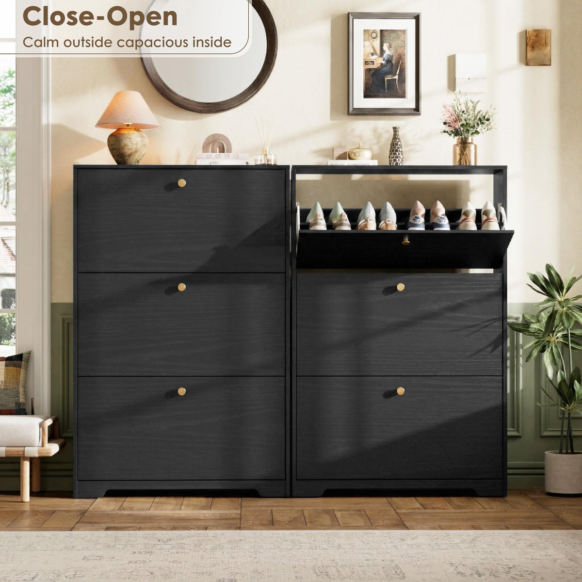 Nicetree Shoe Cabinet with 3 Flip Drawers, Narrow Shoe Organizer Cabinet, Freestanding Shoe Rack