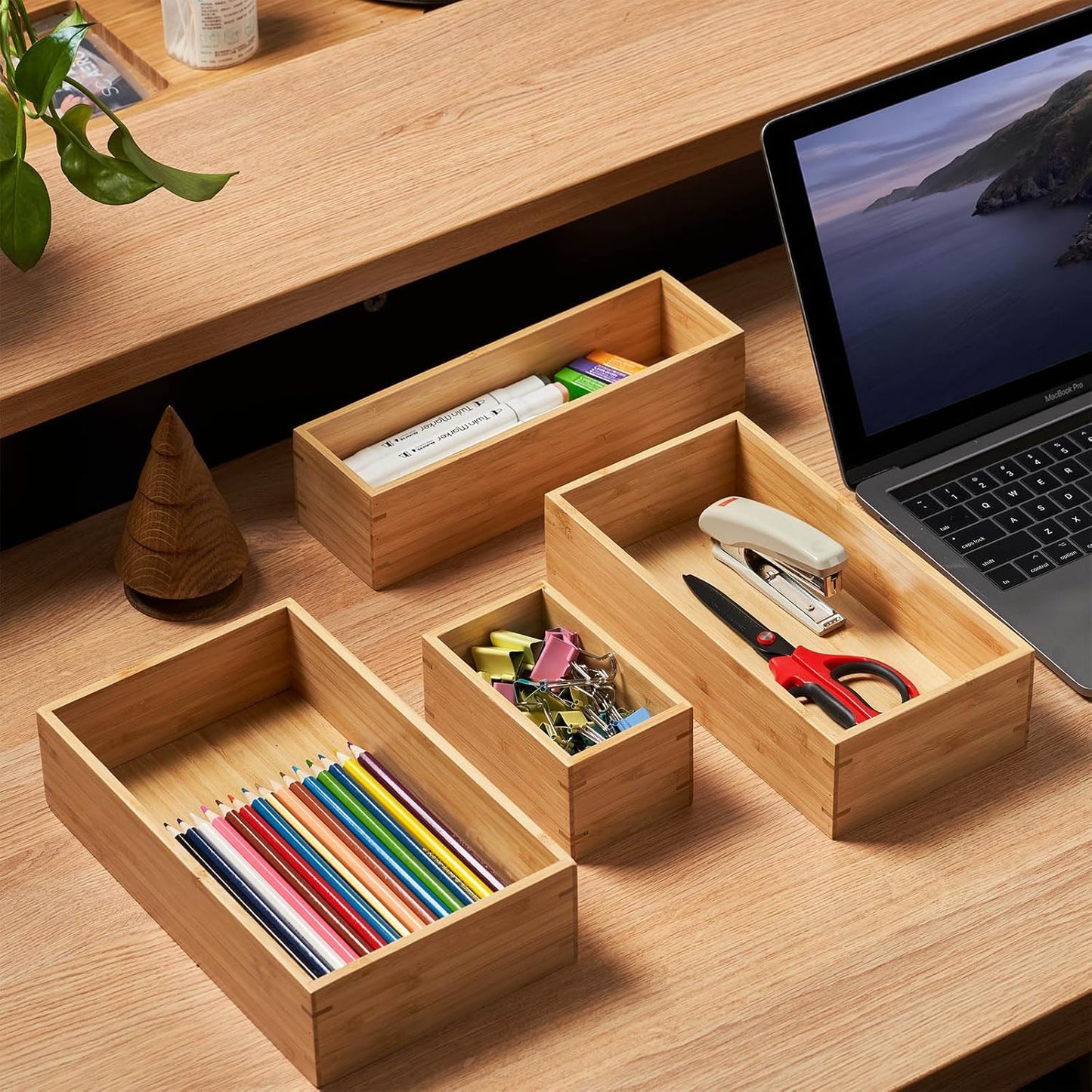 Umilife Bamboo Kitchen Drawer Organizer, Extra High Silverware Tray, Flatware Cutlery Storage Box