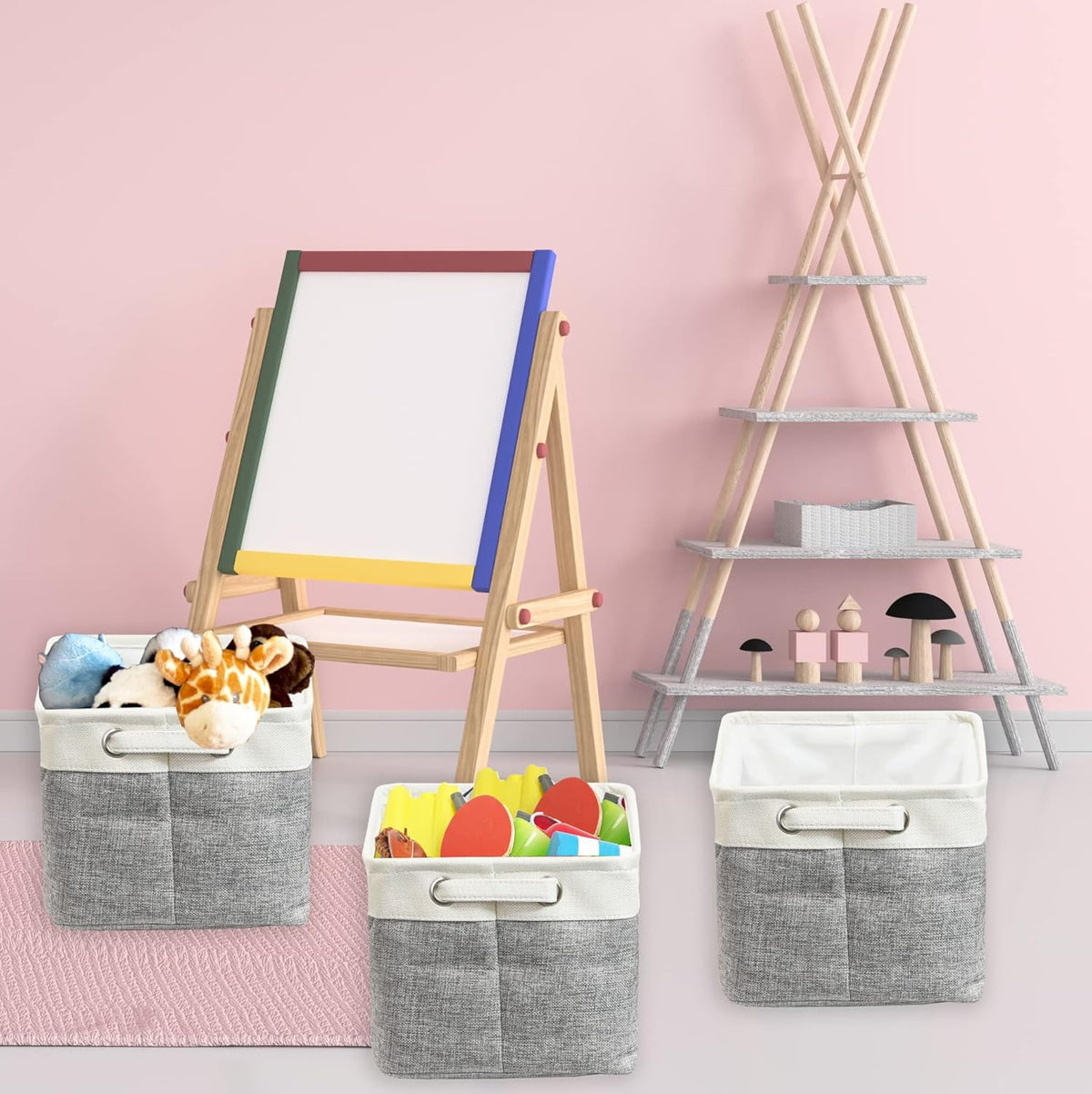 SIMPLE HOUSEWARE Large Fabric Storage Bin, 14.4" x 10" with Handles, 3-Pack, Foldable Organizer for