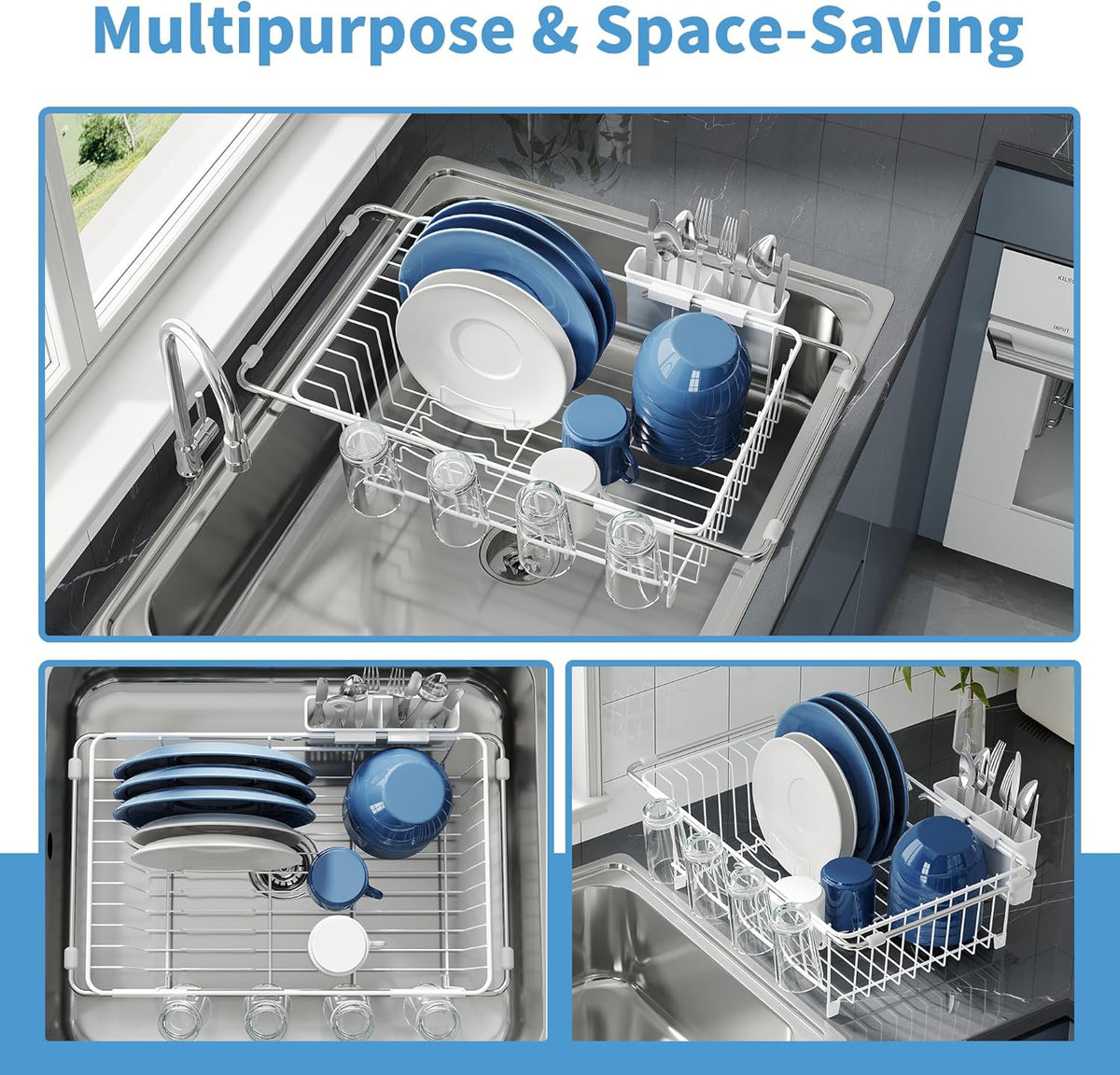 Dish Drying Rack in Sink, Small Dish Drainers for Inside Sink, Over The Sink Dish Racks, Stainless