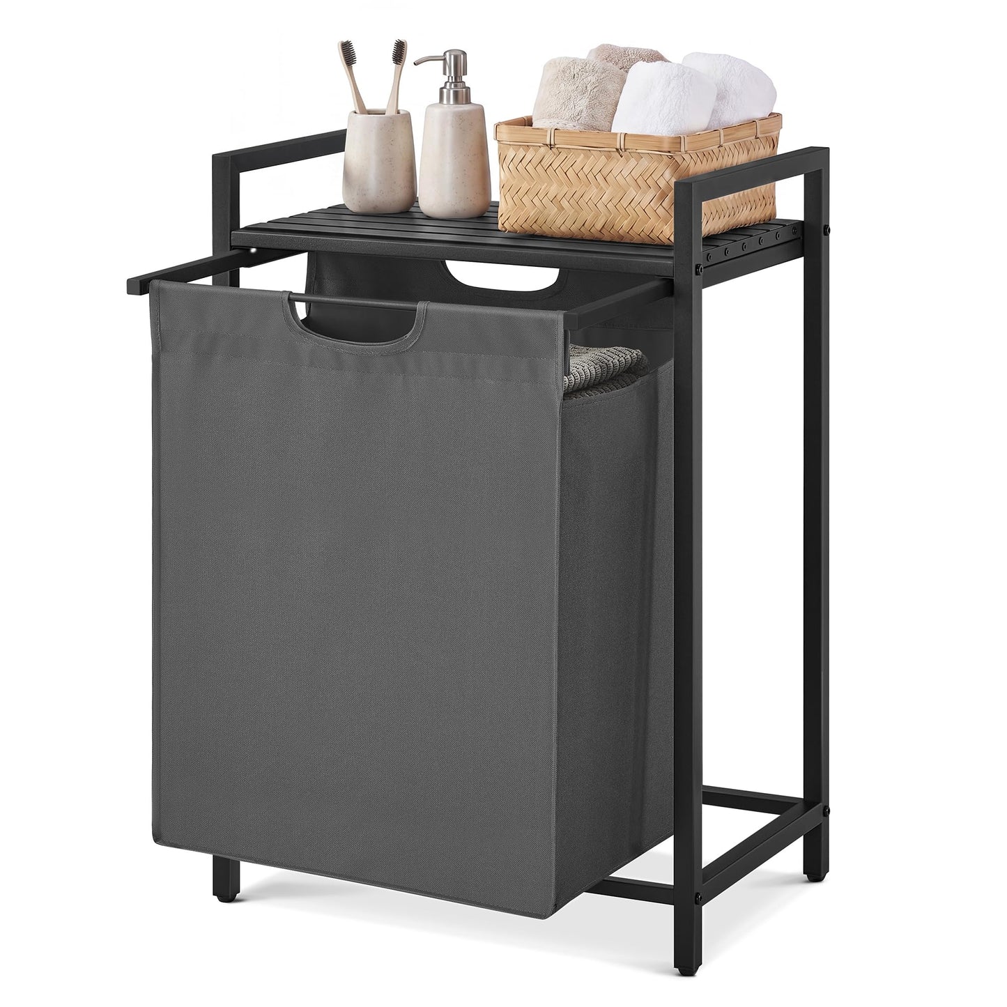 SONGMICS HOME Laundry Basket Sorter with Storage Shelf, Laundry Hamper with Metal Frame, 17.2