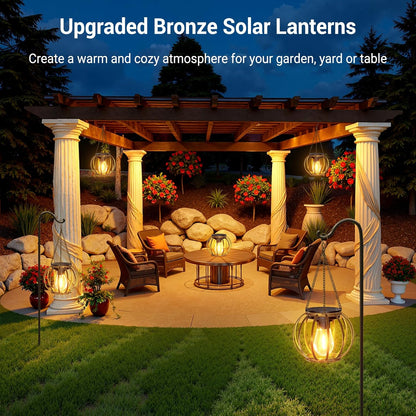 KOOPER Solar Lanterns Outdoor Waterproof, Upgraded Bronze Metal Hanging Solar Lights Outdoor