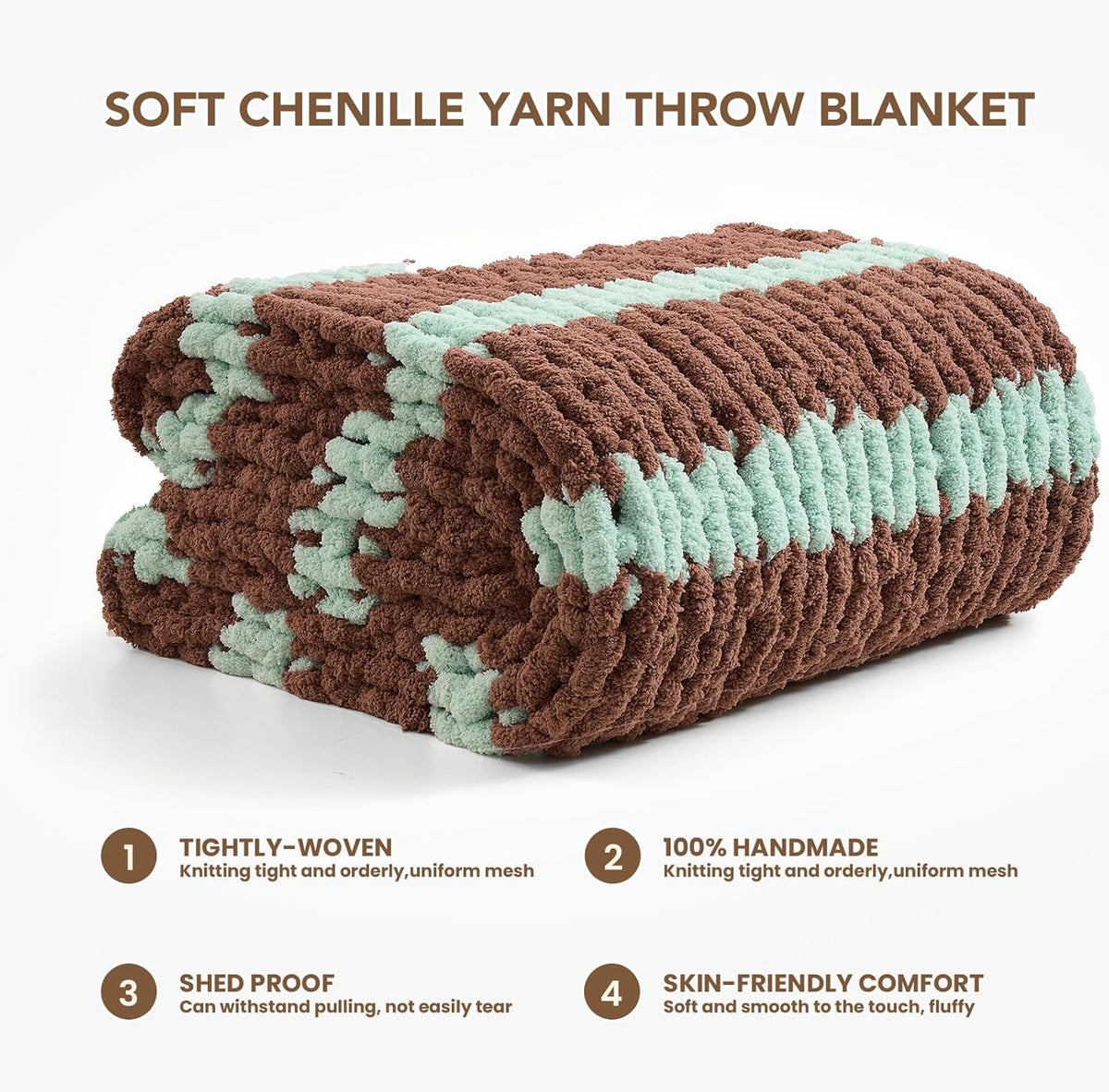 L'AGRATY Chunky Knit Blanket Throw: 50''x60'' Chenille Chunky Knitted Throw Blankets for Bed Couch