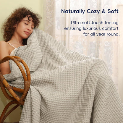 PHF Ultra Soft Waffle Weave Throw Blanket 50"x 60"- Washed Lightweight Breathable Cozy Woven