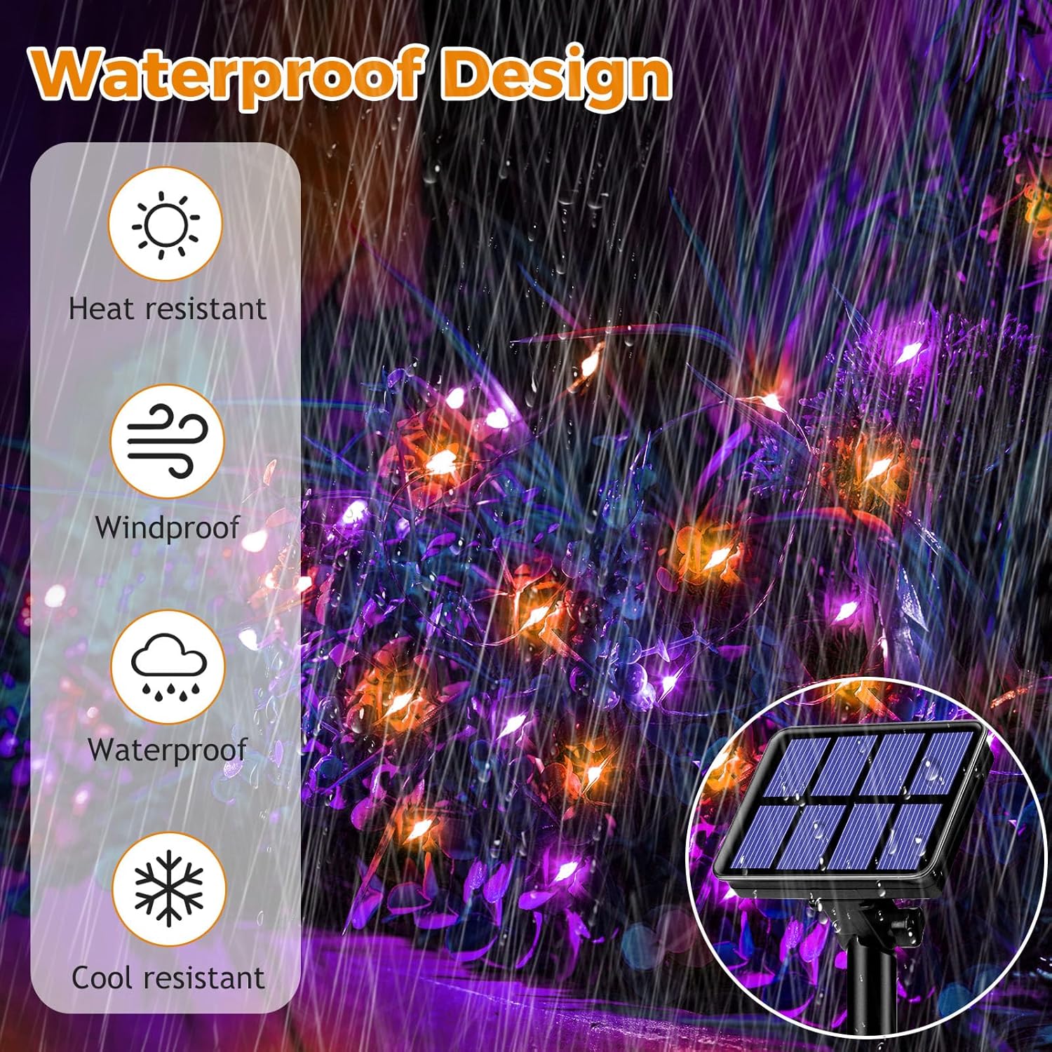 btfarm 4 Pack Solar Halloween String Lights Outdoor, 320LED 132FT Orange Purple Solar Fairy Lights