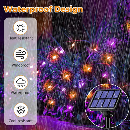 btfarm 4 Pack Solar Halloween String Lights Outdoor, 320LED 132FT Orange Purple Solar Fairy Lights