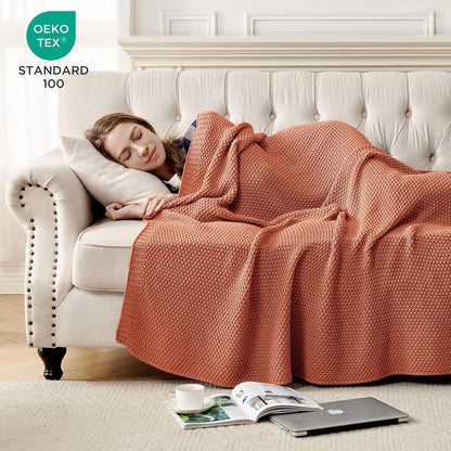 Joydeco Chunky Cable Knit Throw Blanket, Lightweight 100% Cotton Soft Cozy Throw Twin Blanket for
