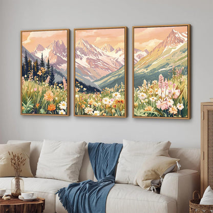 SIGNINART Vintage Floral Framed Canvas Wall Art Set, Large Mountains Nature Landscape Wall Decor