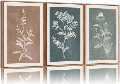 SIGNINART Neutral Botanical Framed Canvas Wall Art Set, Vintage Floral Wall Decor, Boho Minimalist