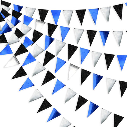 30Ft Navy Blue Black and Silver Party Decorations Royal Blue Triangle Flag Pennant Banner Bunting
