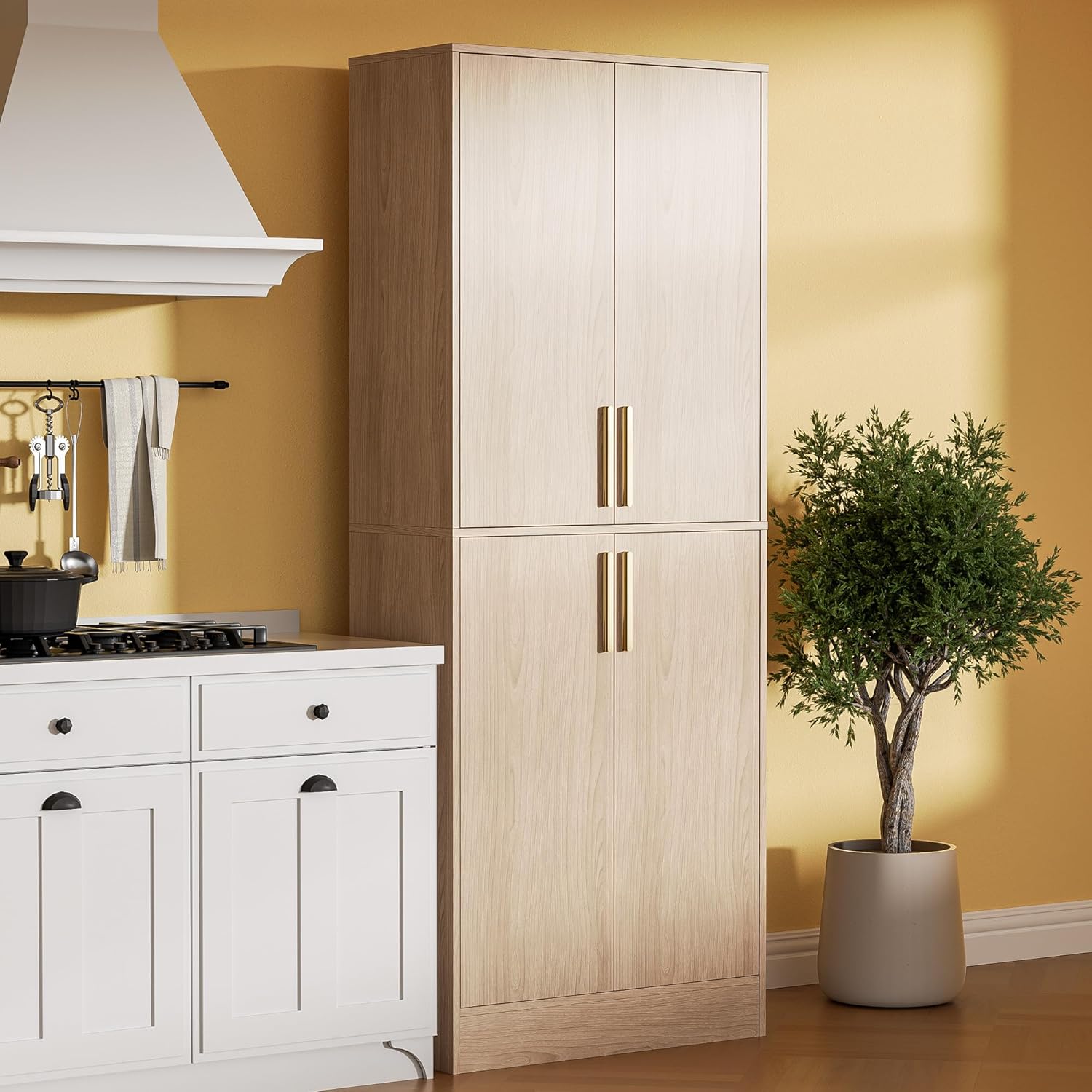 71" Tall Pantry Cabinet with 4 Doors, Kitchen Pantry Storage Cabinet, Freestanding Larder Cupboard