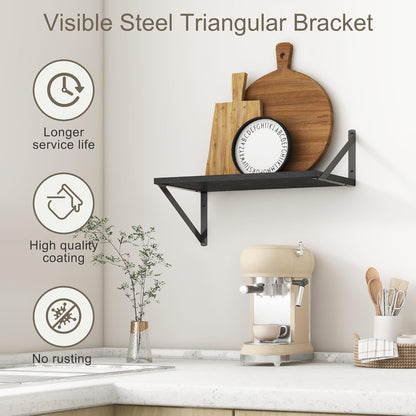 Fun Memories Black Floating Shelves 18 Inch Long, Rustic Floating Shelf with Brackets, 10 Inch Deep