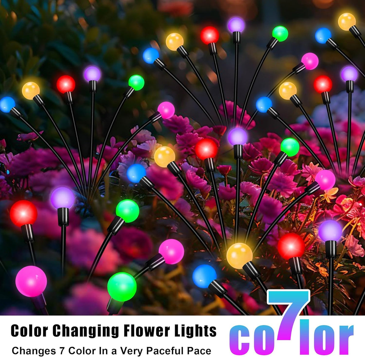 Solar Garden Lights Outdoor, 24 LEDs Solar Firefly Light, Multicolor Changing RGB Swaying Lights