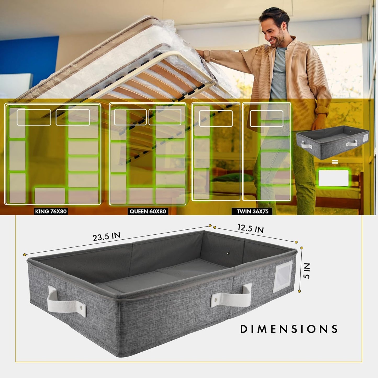 HOMELUX THEORY 2pc Under Bed Storage Containers, Bedroom Under the Bed Drawer Storage Organizer