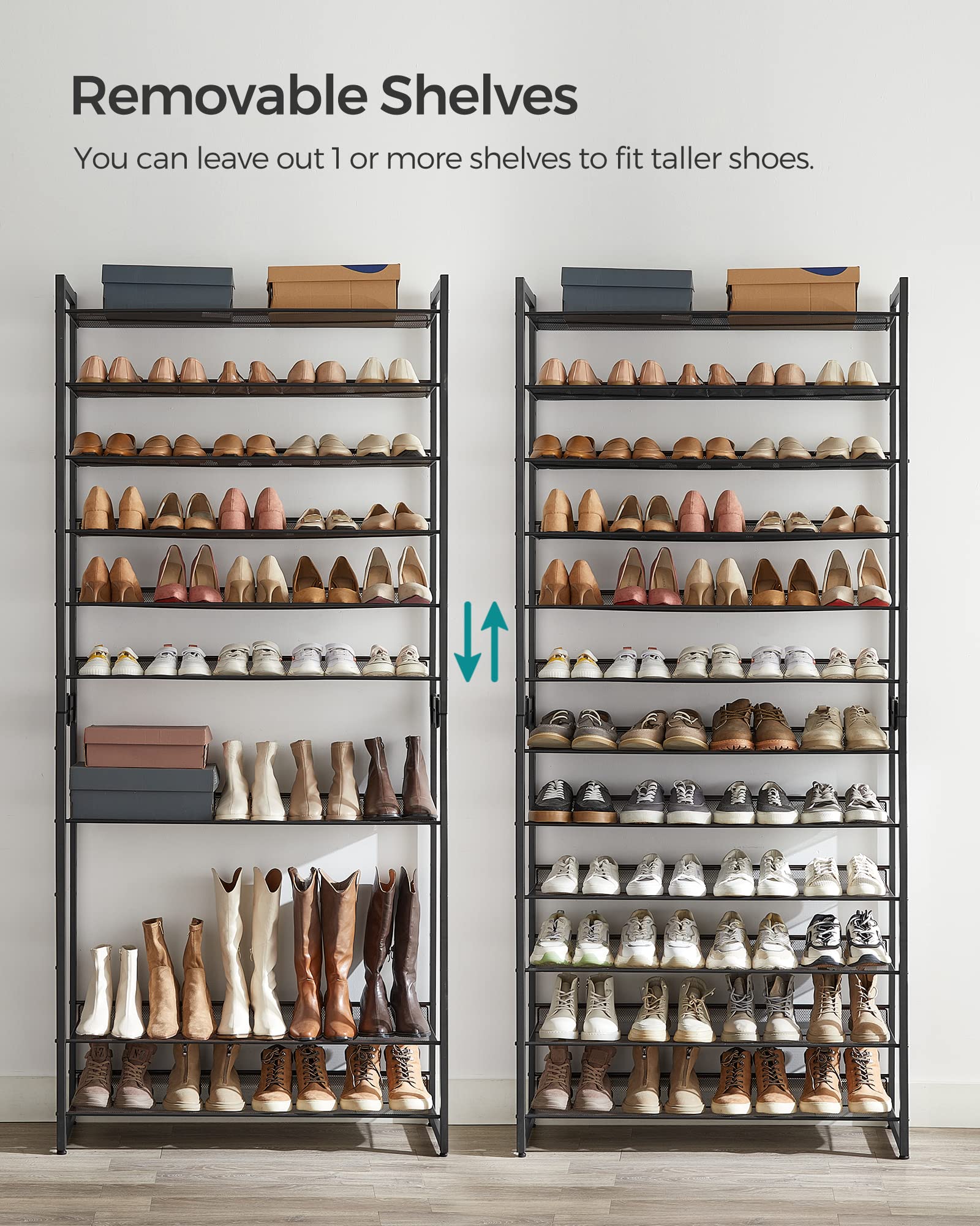 SONGMICS Shoe Rack, 12-Tier Shoe Organizer, Metal Shoe Storage for Garage, Entryway, Set of 2
