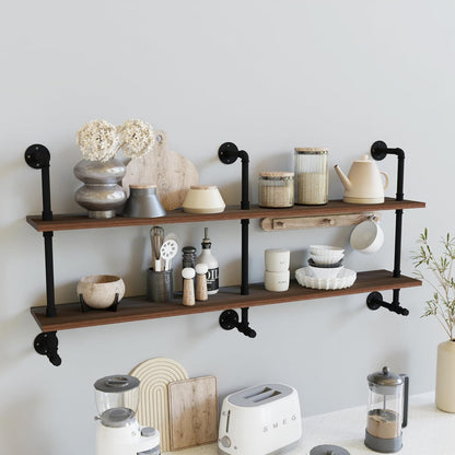 Industrial Pipe Wall Shelves Pipe Shelving with Real Wood Plank ,60 Inches Floating Shelves for