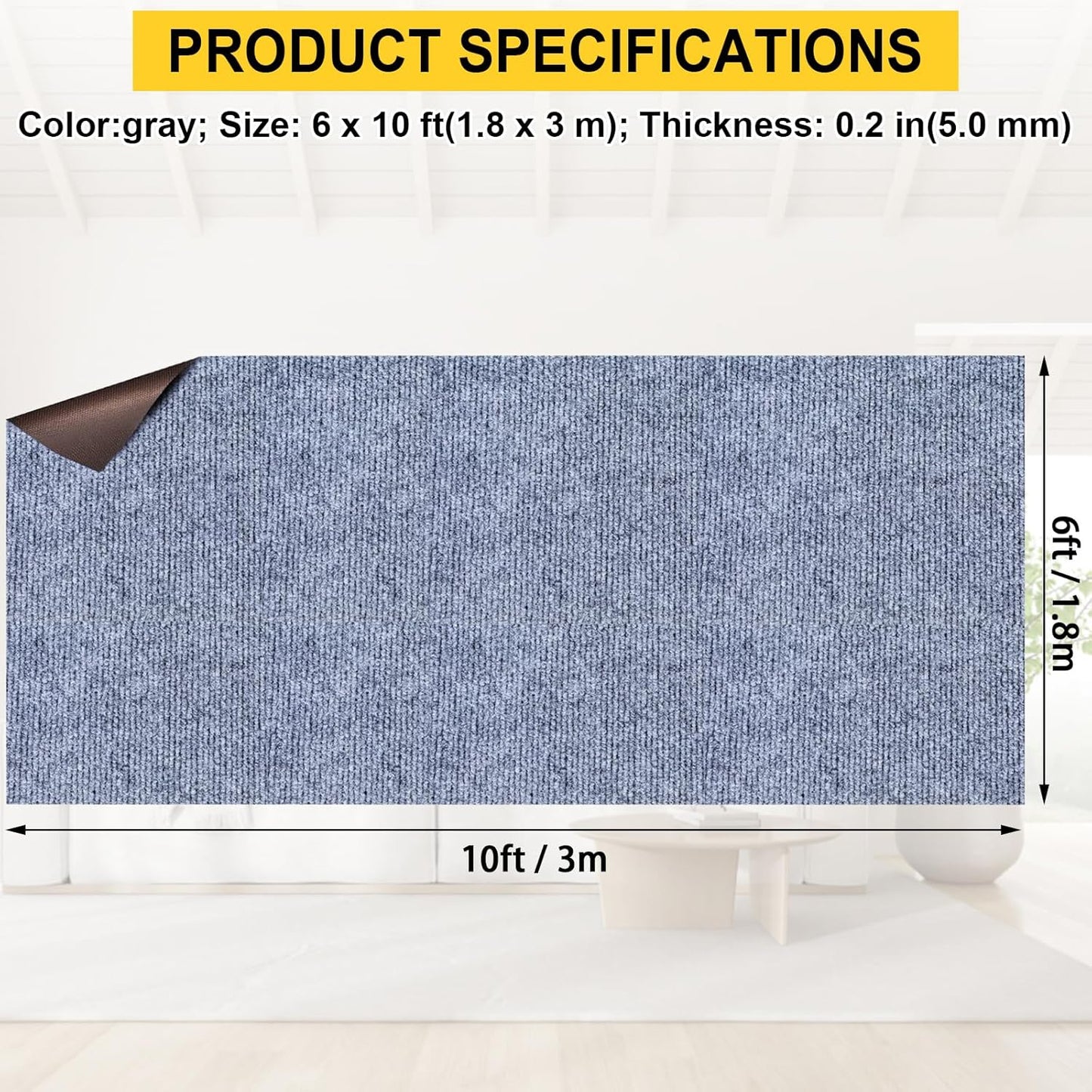 Marine Carpet,6 FT x 10 FT Blue-Gray Indoor Outdoor Carpet 0.2" Thick Boat Carpet with Water-Proof