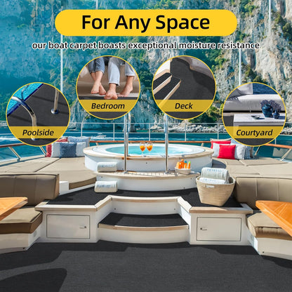 Marine Carpet, 5 FT x 20 FT Black Indoor/Outdoor Carpet, 0.2" Thick, Non-Slip, Waterproof, Machine