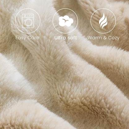 Faux Fur Blanket, Twin Size Oversized Throw Blanket for Couch, Fluffy Blanket with Stretch Ruched