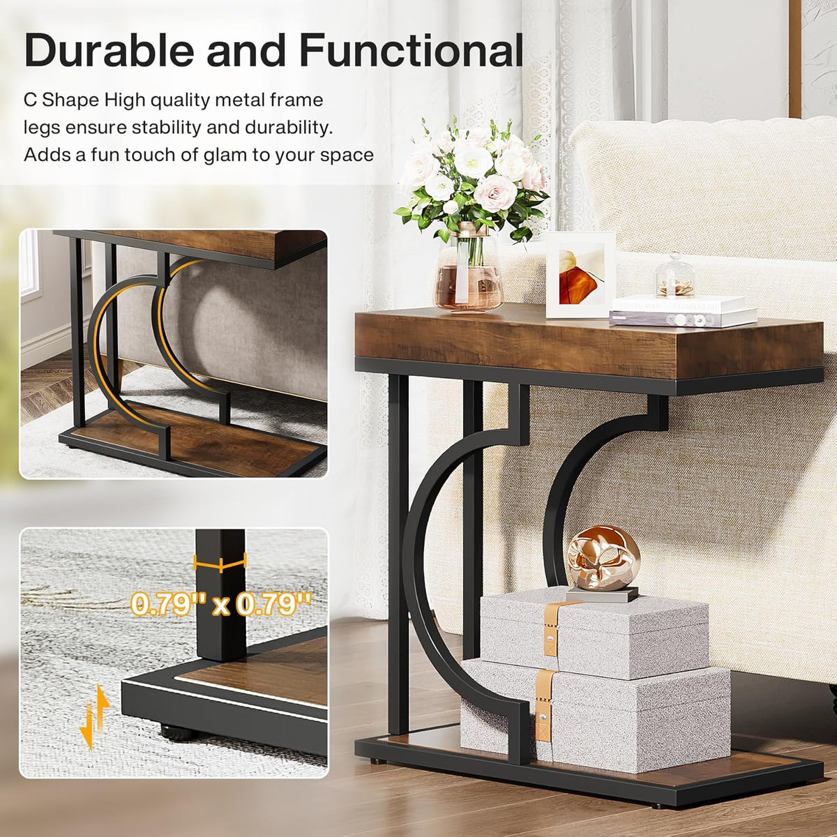 Tribesigns Side Table Set of 2 Narrow C Shaped End Table Modern Bedside Tables for Couch, Small