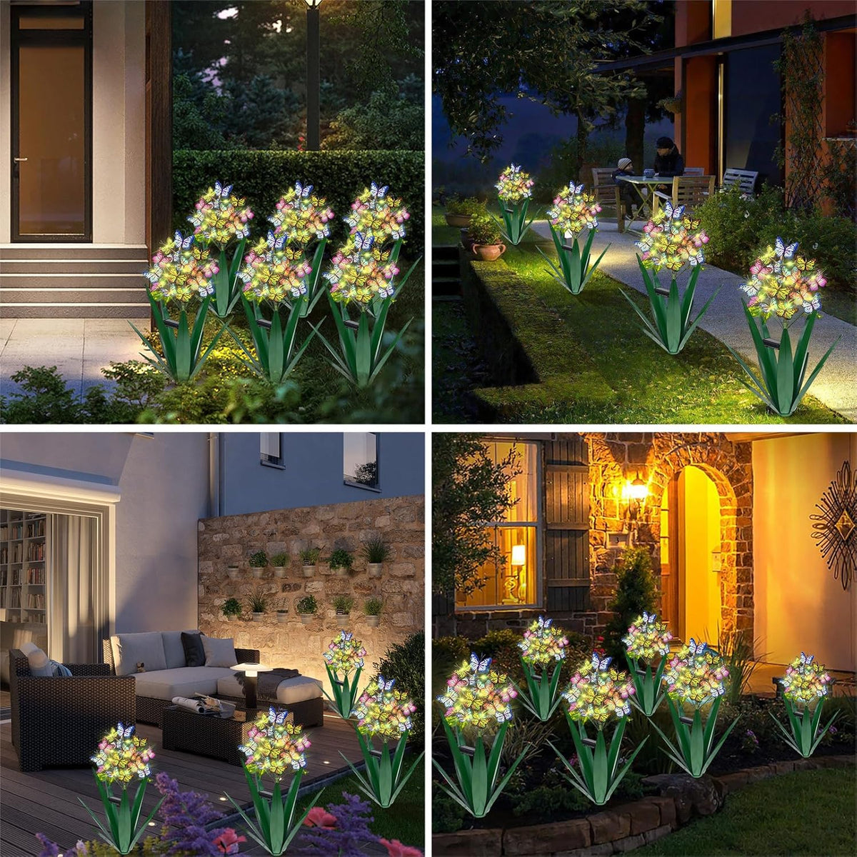 Homight Solar Metal Agave Butterfly Flower Stick Garden Sculpture - Outdoor Christmas Lights With