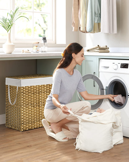 SONGMICS Laundry Hamper with Lid, 110L Wicker Laundry Basket