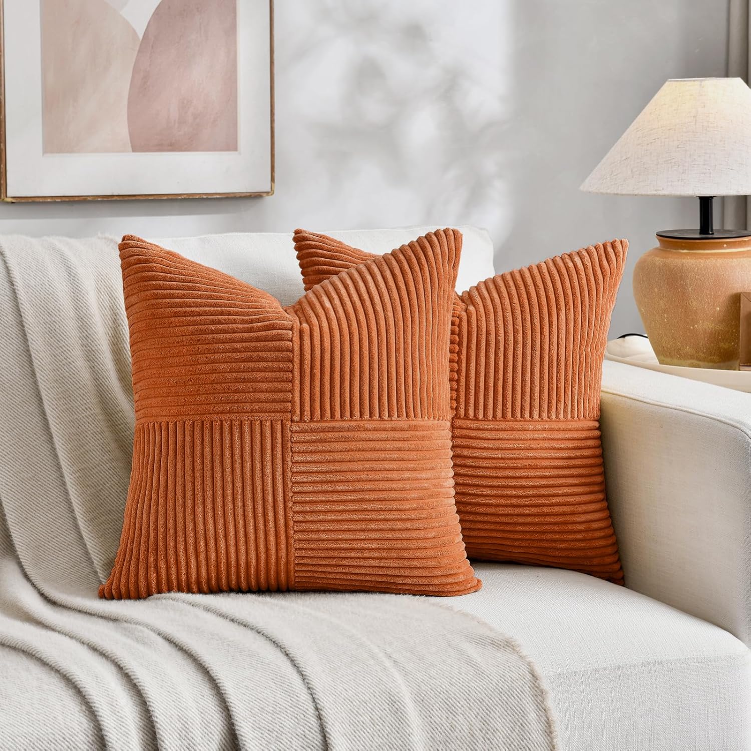 Fancy Homi 2 Packs Orange Euro Decorative Throw Pillow Covers 26x26 Inch for Living Room Couch Bed