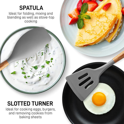 Zulay Kitchen Utensils Set Non-Stick Silicone Cooking Utensils Set with Authentic Acacia Wood