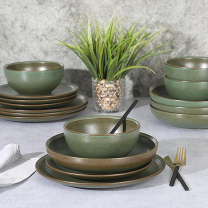 Gibson Elite Beckett Stoneware Matte Reactive Glaze 16 Piece (Service for 4) Plates and Bowls