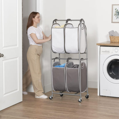Neatfreak - 2 Tier Vertical Rolling Laundry Cart - Rolling Storage Cart On Wheels With 4 x Tote