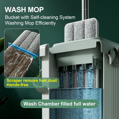 JOYMOOP Mop and Bucket Set - Mops for Floor Cleaning & Wall Cleaner with Long Handle, Include 5