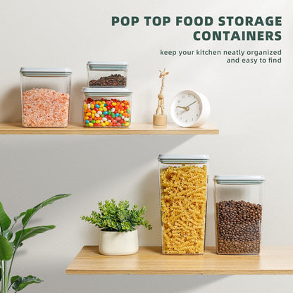 Pop Up Lid Food Storage Containers, Clear Storage Containers for Pantry Airtight Kitchen Containers