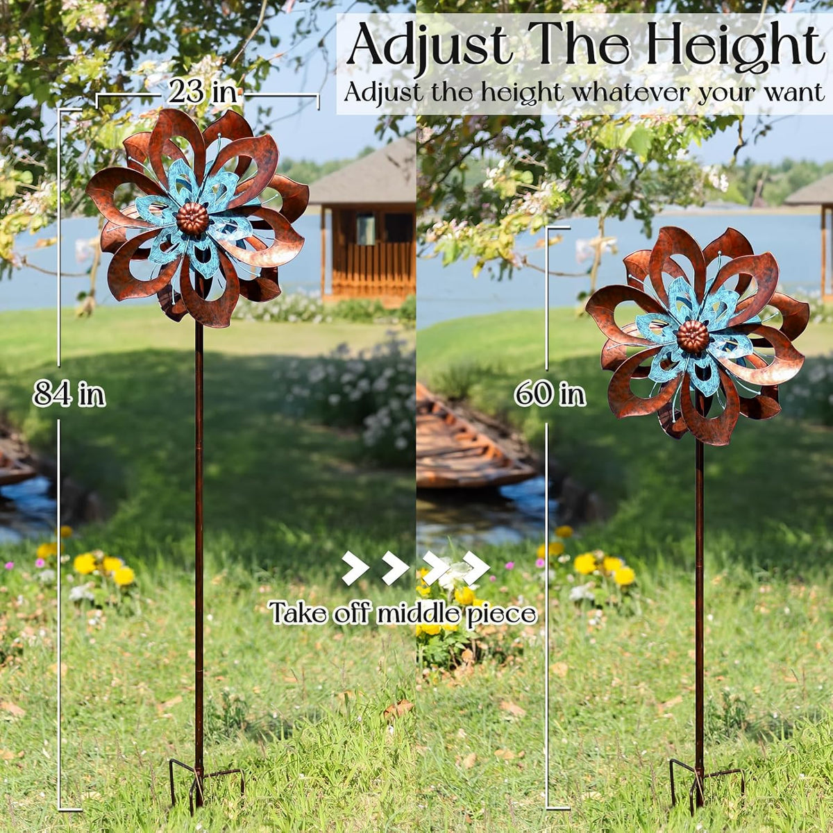 Garden Wind Spinner,Flower Wind Spinner,Outdoor Metal Wind Sculpture & Spinner Large 23 inch Dia 84