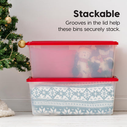 IRIS USA 4-Pack, 91 Qt. Holiday Storage Bin with Lids, Red