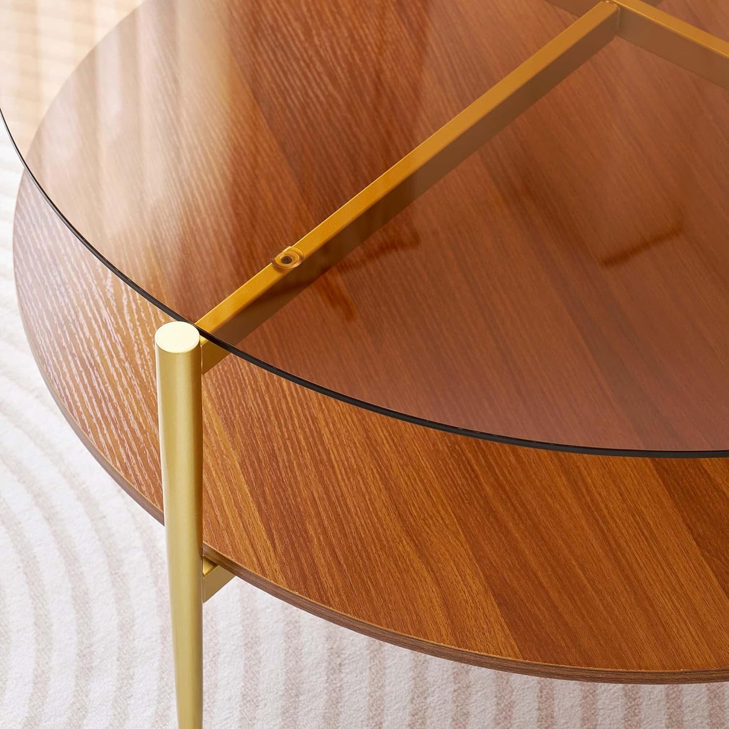 Extra Large Round Coffee Table, Mid-Century Modern Design, D34 x H17 in, for Living Room, 2-Tier