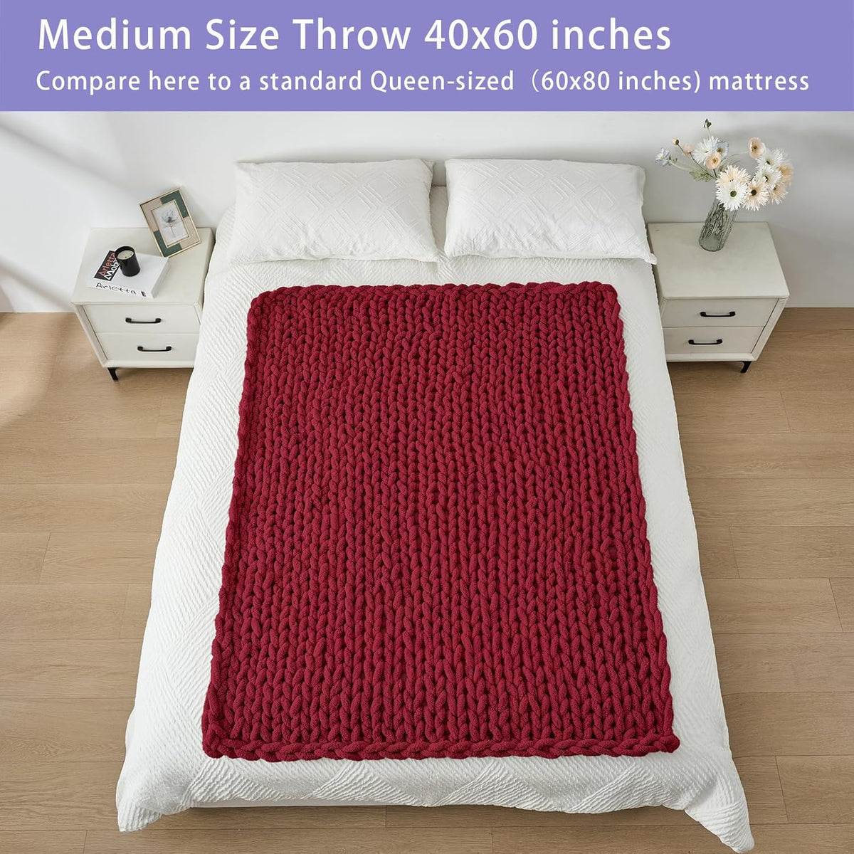 Bigacogo Chunky Knit Throw Blanket for Couch, 40x60 inches, 100% Hand Knitted with Thick Jumbo