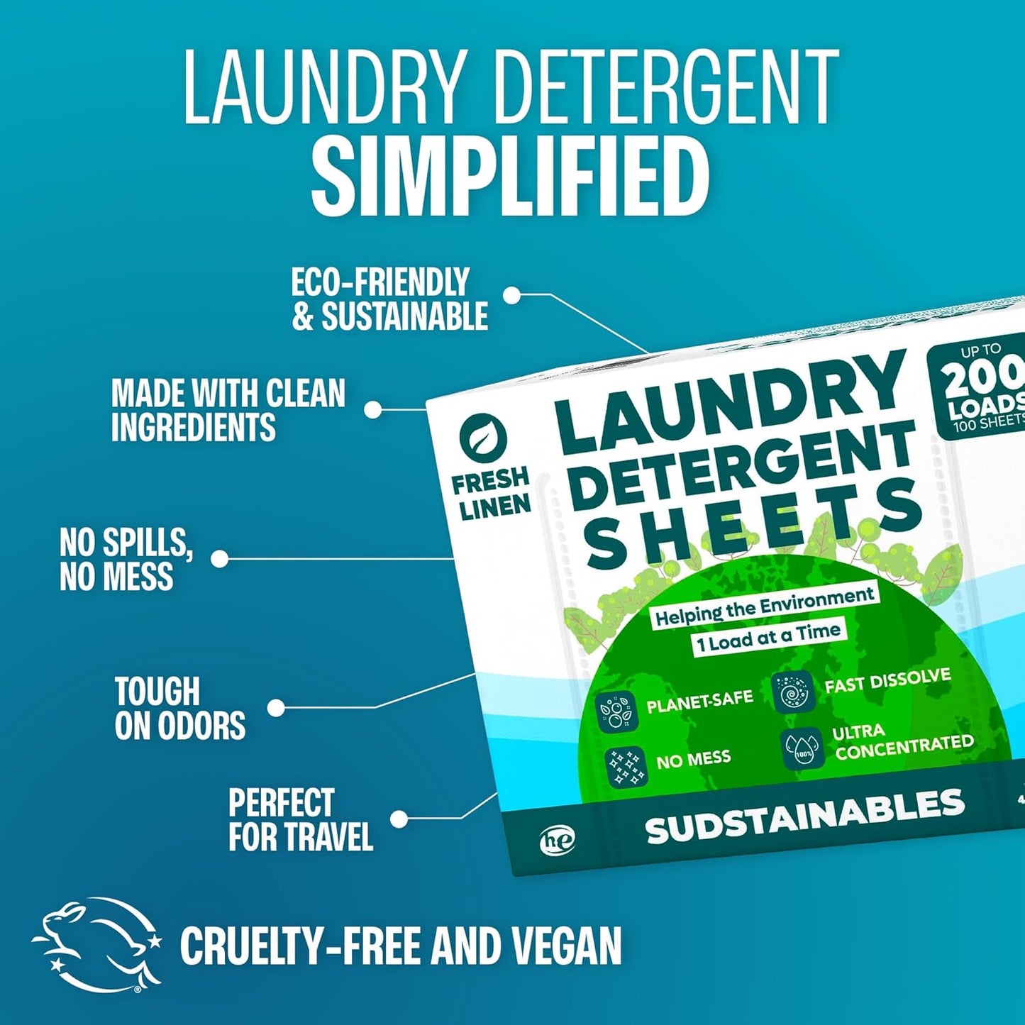 Sudstainables Laundry Detergent Sheets (200 Loads) – Eco-Friendly, Zero Waste, Plastic-Free Laundry